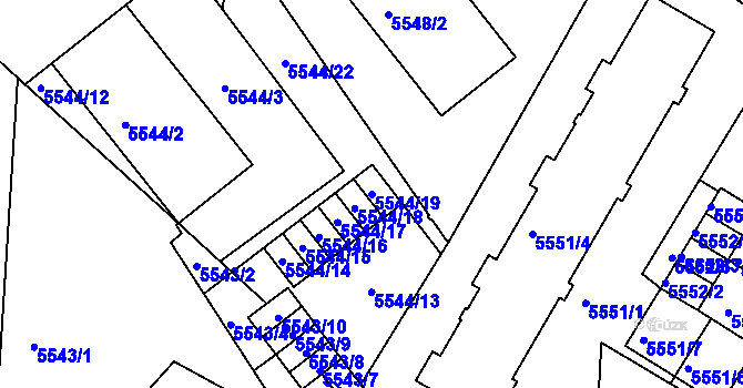 Parcela st. 5544/19 v KÚ Liberec, Katastrální mapa