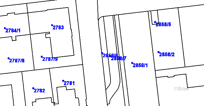 Parcela st. 2858/6 v KÚ Liberec, Katastrální mapa