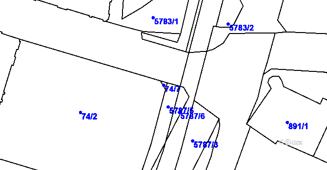 Parcela st. 74/7 v KÚ Liberec, Katastrální mapa