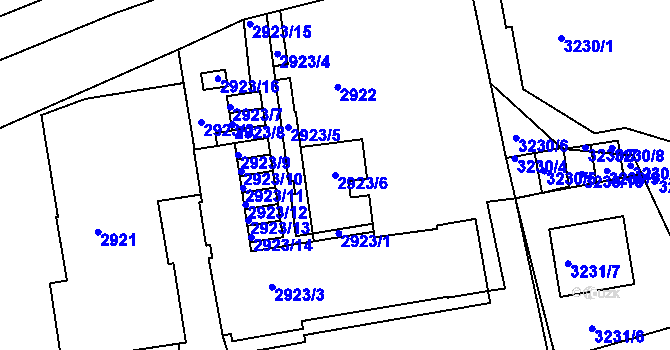 Parcela st. 2923/6 v KÚ Liberec, Katastrální mapa