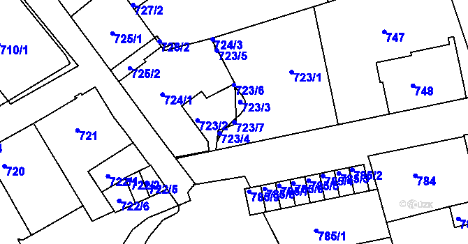 Parcela st. 723/7 v KÚ Liberec, Katastrální mapa