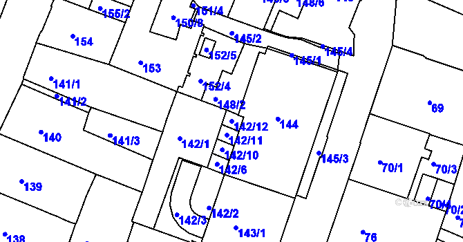 Parcela st. 142/12 v KÚ Liberec, Katastrální mapa