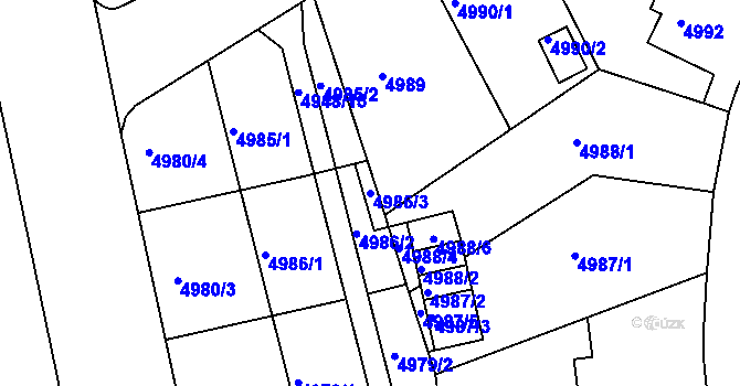 Parcela st. 4986/3 v KÚ Liberec, Katastrální mapa