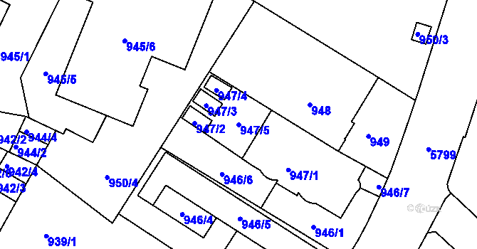 Parcela st. 947/5 v KÚ Liberec, Katastrální mapa