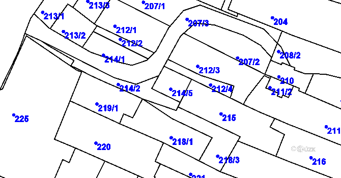 Parcela st. 214/5 v KÚ Liberec, Katastrální mapa