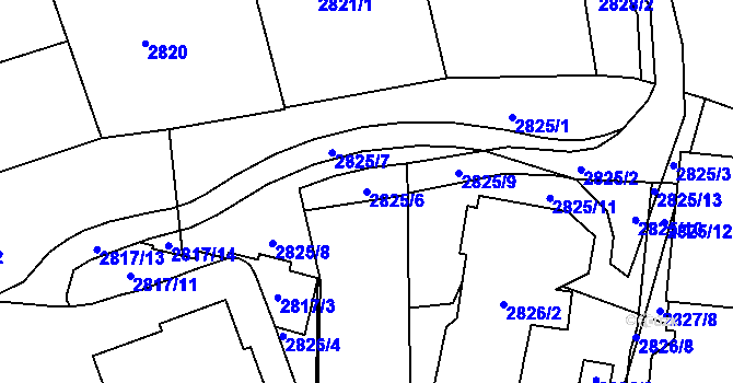 Parcela st. 2825/6 v KÚ Liberec, Katastrální mapa