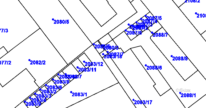 Parcela st. 2083/18 v KÚ Liberec, Katastrální mapa