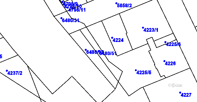 Parcela st. 6480/51 v KÚ Liberec, Katastrální mapa