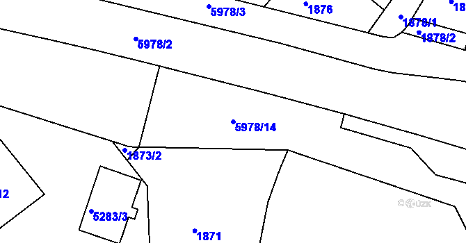 Parcela st. 5978/14 v KÚ Liberec, Katastrální mapa