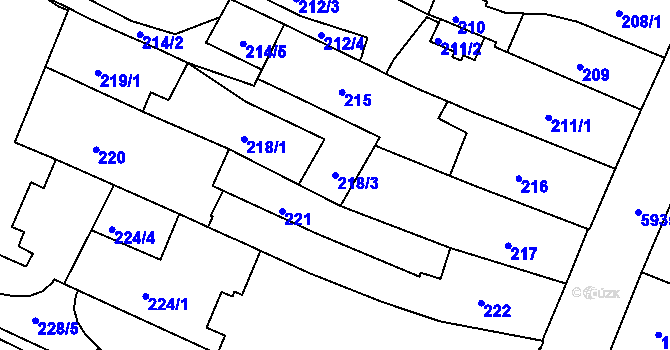 Parcela st. 218/3 v KÚ Liberec, Katastrální mapa