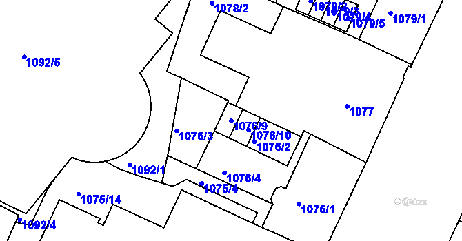 Parcela st. 1076/9 v KÚ Liberec, Katastrální mapa