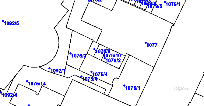 Parcela st. 1076/10 v KÚ Liberec, Katastrální mapa