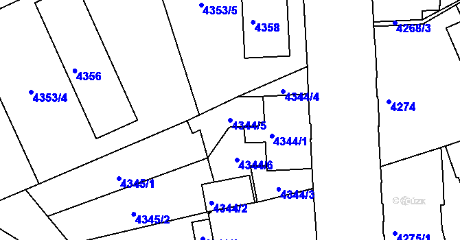 Parcela st. 4344/5 v KÚ Liberec, Katastrální mapa