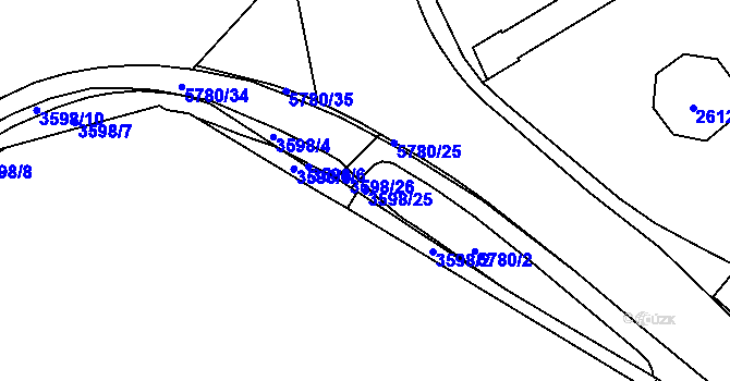 Parcela st. 3598/25 v KÚ Liberec, Katastrální mapa