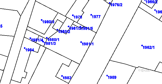 Parcela st. 1981/1 v KÚ Liberec, Katastrální mapa