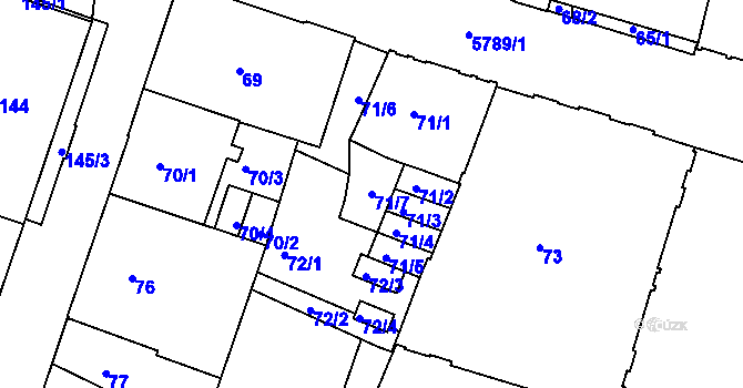 Parcela st. 71/7 v KÚ Liberec, Katastrální mapa