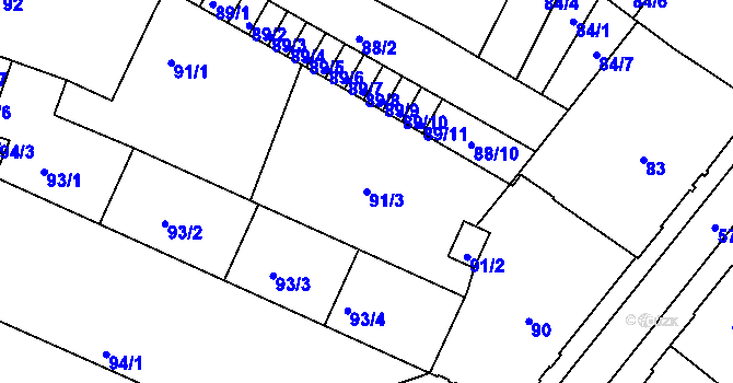 Parcela st. 91/3 v KÚ Liberec, Katastrální mapa
