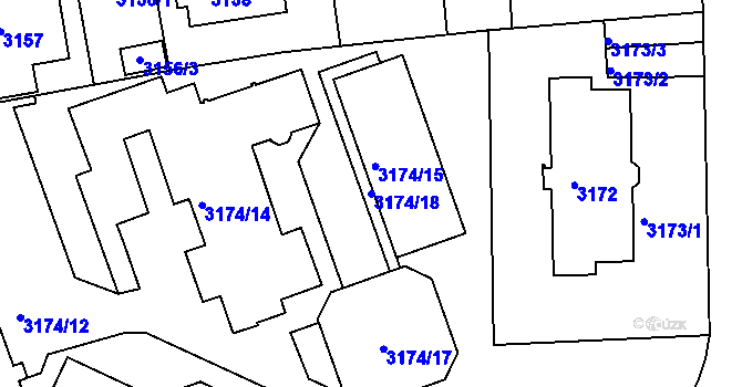 Parcela st. 3174/18 v KÚ Liberec, Katastrální mapa