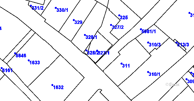 Parcela st. 327/1 v KÚ Liberec, Katastrální mapa
