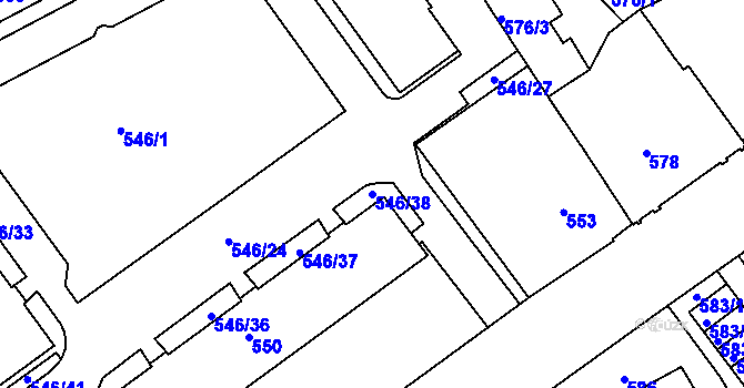 Parcela st. 546/38 v KÚ Liberec, Katastrální mapa