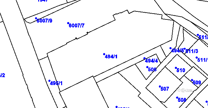 Parcela st. 494/1 v KÚ Liberec, Katastrální mapa