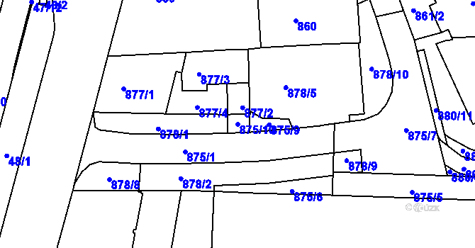 Parcela st. 875/10 v KÚ Liberec, Katastrální mapa
