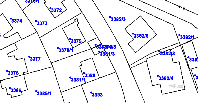 Parcela st. 3381/3 v KÚ Liberec, Katastrální mapa