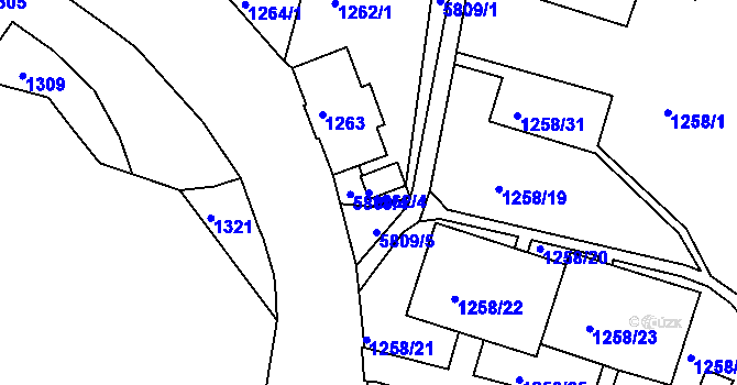 Parcela st. 1262/4 v KÚ Liberec, Katastrální mapa