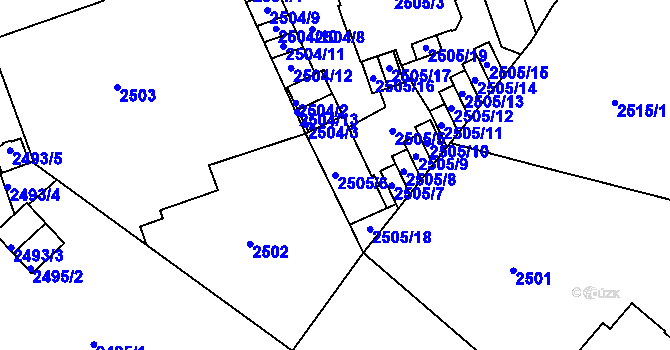 Parcela st. 2505/6 v KÚ Liberec, Katastrální mapa