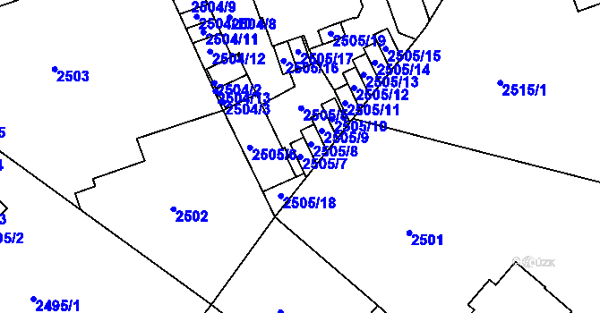 Parcela st. 2505/7 v KÚ Liberec, Katastrální mapa