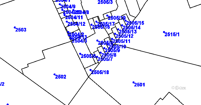 Parcela st. 2505/8 v KÚ Liberec, Katastrální mapa