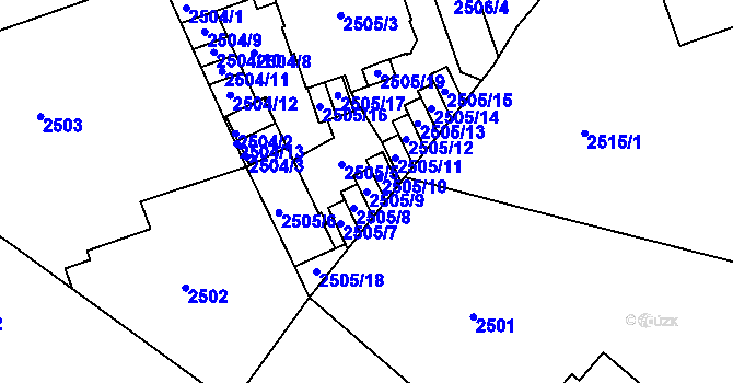 Parcela st. 2505/9 v KÚ Liberec, Katastrální mapa