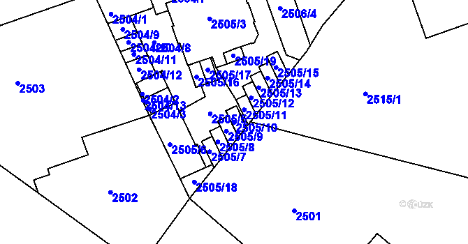 Parcela st. 2505/10 v KÚ Liberec, Katastrální mapa
