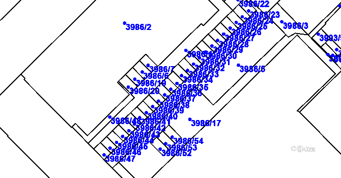 Parcela st. 3986/36 v KÚ Liberec, Katastrální mapa