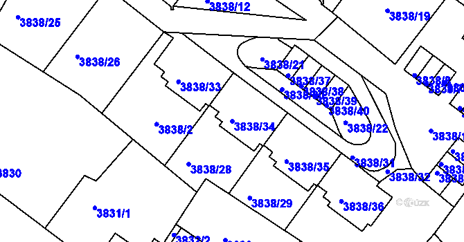 Parcela st. 3838/34 v KÚ Liberec, Katastrální mapa