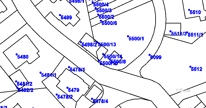 Parcela st. 5500/14 v KÚ Liberec, Katastrální mapa