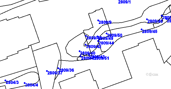 Parcela st. 2809/42 v KÚ Liberec, Katastrální mapa
