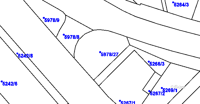 Parcela st. 5978/27 v KÚ Liberec, Katastrální mapa