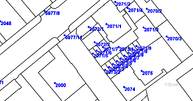 Parcela st. 2071/6 v KÚ Liberec, Katastrální mapa
