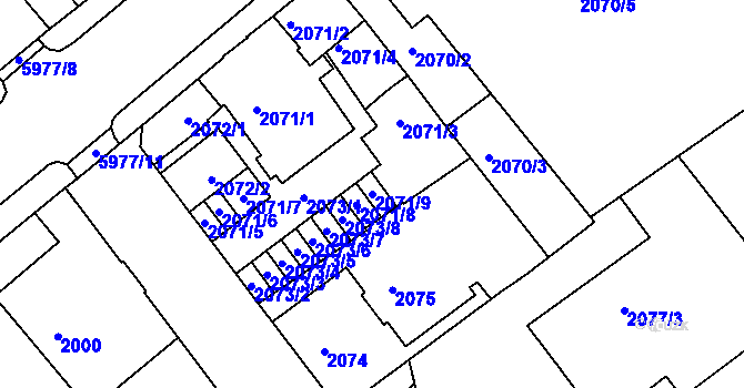 Parcela st. 2071/9 v KÚ Liberec, Katastrální mapa