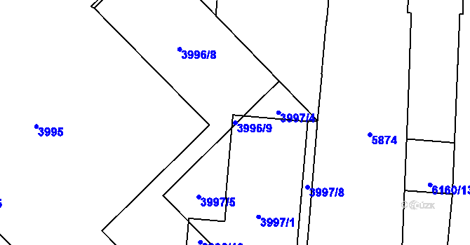 Parcela st. 3996/9 v KÚ Liberec, Katastrální mapa