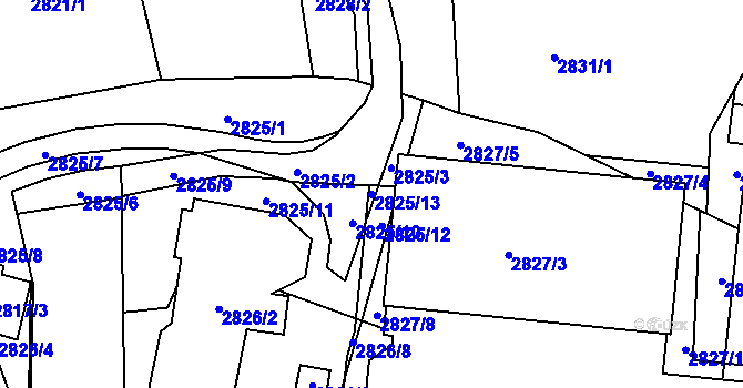 Parcela st. 2825/13 v KÚ Liberec, Katastrální mapa