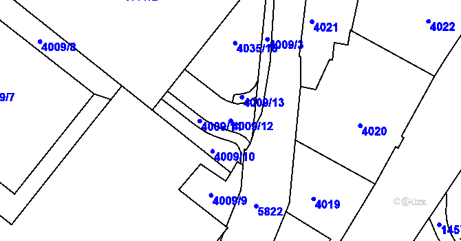 Parcela st. 4009/12 v KÚ Liberec, Katastrální mapa