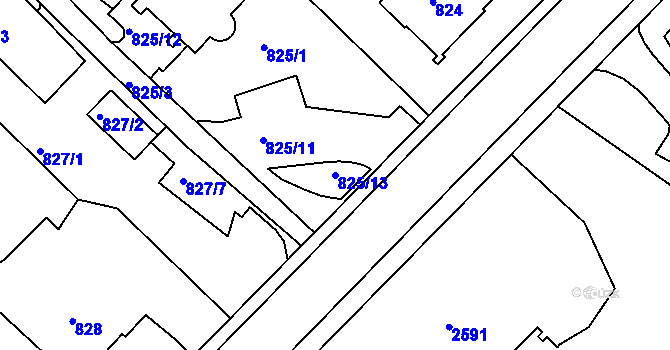Parcela st. 825/13 v KÚ Liberec, Katastrální mapa