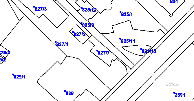 Parcela st. 827/7 v KÚ Liberec, Katastrální mapa