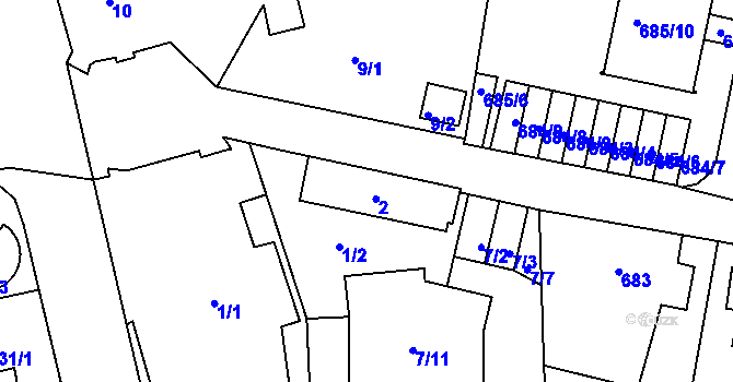 Parcela st. 2 v KÚ Ruprechtice, Katastrální mapa