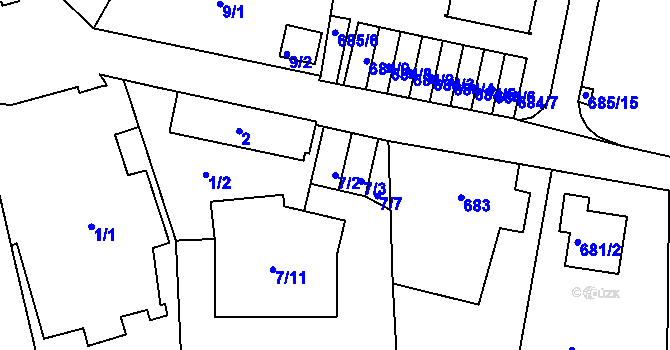 Parcela st. 7/2 v KÚ Ruprechtice, Katastrální mapa