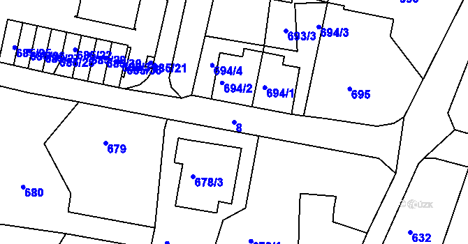 Parcela st. 8 v KÚ Ruprechtice, Katastrální mapa