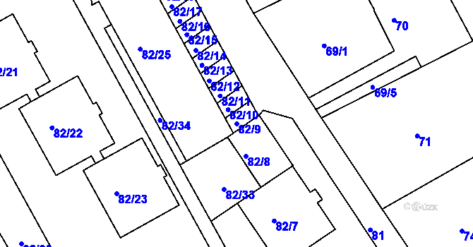 Parcela st. 82/9 v KÚ Ruprechtice, Katastrální mapa