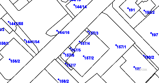 Parcela st. 157/4 v KÚ Ruprechtice, Katastrální mapa